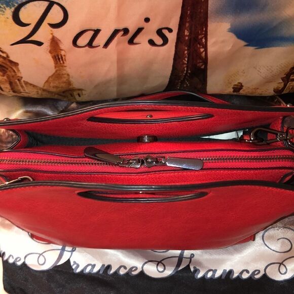 Red Gun Faux Leather Crossbody Convertible Satchel Purse with Handles - Picture 3 of 14